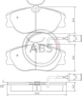 Комплект тормозных колодок, дисковый механизм A.B.S. 36629