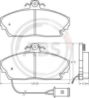 Комплект тормозных колодок, дисковый механизм A.B.S. 36647