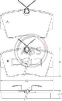 Комплект тормозных колодок, дисковый механизм A.B.S. 36695