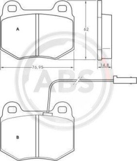 Комплект тормозных колодок, дисковый механизм A.B.S. 36822