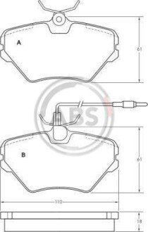 Комплект тормозных колодок, дисковый механизм A.B.S. 36867