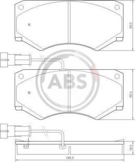 Комплект тормозных колодок, дисковый механизм A.B.S. 37295