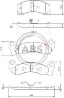 Комплект тормозных колодок, дисковый механизм A.B.S. 38200