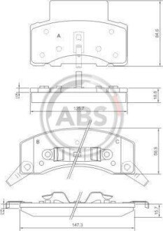 Комплект тормозных колодок, дисковый механизм A.B.S. 38459