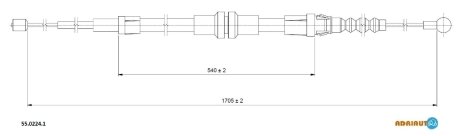 VW Трос ручного тормоза прав/лев Caddy 04-. (1705/540mm) ADRIAUTO 5502241