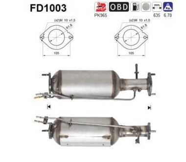 Сажевый / частичный фильтр, система выхлопа ОГ AS-PL FD1003