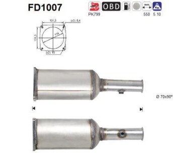 Сажевый / частичный фильтр, система выхлопа ОГ AS-PL FD1007