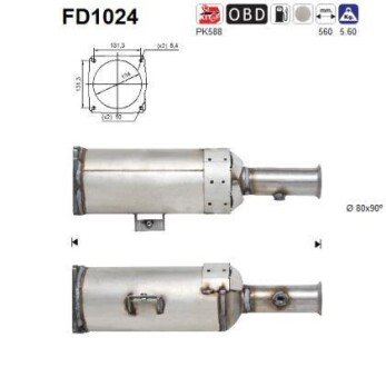 Сажевый / частичный фильтр, система выхлопа ОГ AS-PL FD1024
