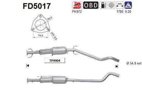 Сажевый / частичный фильтр, система выхлопа ОГ AS-PL FD5017