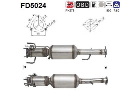 Сажевый / частичный фильтр, система выхлопа ОГ AS-PL FD5024