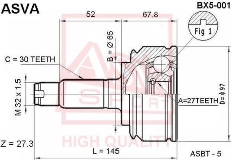 ШРУС НАРУЖНЫЙ 27X65X30 (X5) ASVA BX5-001