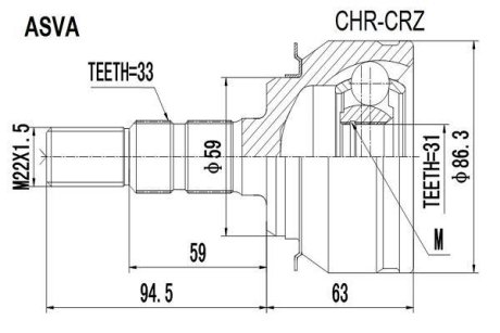 ШРУС НАРУЖНЫЙ 31X55X33 (CHEVROLET CRUZE (J300) 2009-) ASVA CHR-CRZ