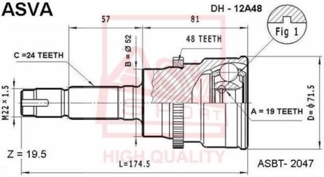 ШРУС НАРУЖНЫЙ 19X52X24 (DAIHATSU TERIOS J100/J111 1997-2006) ASVA DH-12A48