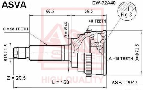 ШРУС НАРУЖНЫЙ 19x46x23 ASVA DW-72A40