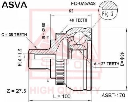 ШРУС НАРУЖНЫЙ 27x60x38 ASVA FD-075A48