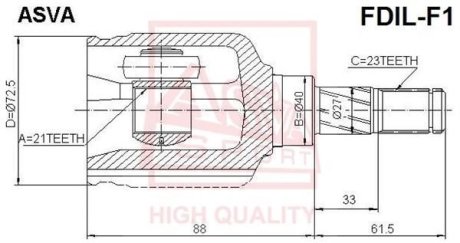 ШРУС ВНУТРЕННИЙ ЛЕВЫЙ 21х40х23 (FORD FOCUS I CAK 1998-2005) ASVA FDIL-F1