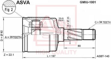 ШРУС ВНУТРЕННИЙ 29x35x34 (CHEVROLET NUBIRA (J150) 1999-2003) ASVA GMIU-1001 (фото 1)