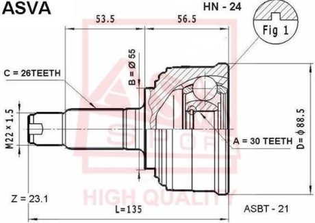 ШРУС НАРУЖНЫЙ 30x55x26 (HONDA INTEGRA DC1/DC2/DB6/DB7/DB8/DB9 1993-2000) ASVA HN-24