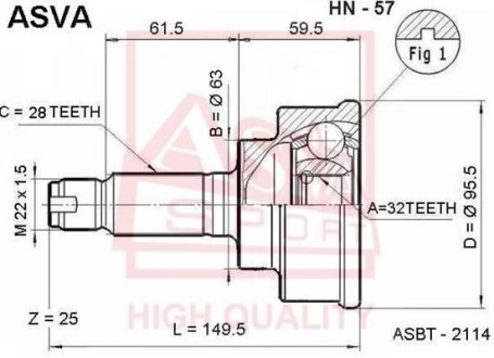 ШРУС НАРУЖНЫЙ 32x63x28 (HONDA CR-V RD4/RD5/RD6/RD7/RD9 2001-2006) ASVA HN-57