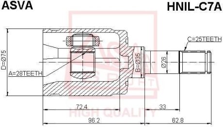 ШРУС ВНУТРЕННИЙ ЛЕВЫЙ 28x35x25 (HONDA CIVIC EU/EP/ES 2001-2006) ASVA HNIL-C7A