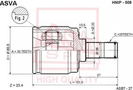 ШРУС ВНУТРЕННИЙ ПРАВЫЙ 30x35x25 (HONDA INTEGRA DC1/DC2/DB6/DB7/DB8/DB9 1993-2000) ASVA HNIP-509