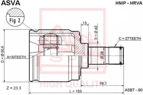 ШРУС ВНУТРЕННИЙ ПРАВЫЙ 30X40X27 (HONDA CIVIC EU/EP/ES 2001-2006) ASVA HNIP-HRVA