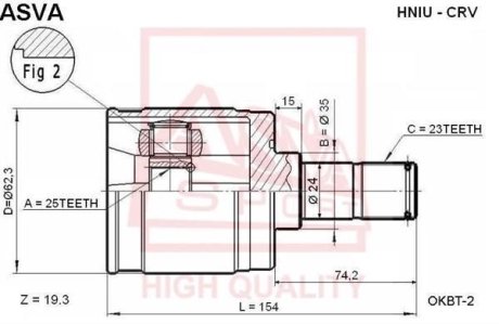 ШРУС ВНУТРЕННИЙ ЗАДНИЙ 25X35X23 (HONDA CR-V RD1/RD2 1997-2001) ASVA HNIU-CRV