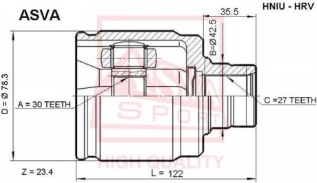 ШРУС ВНУТРЕННИЙ 30x42.5x27 (HONDA ACCORD CL/CN/CM 2002-) ASVA HNIU-HRV