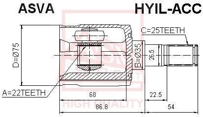 ШРУС ВНУТРЕННИЙ ЛЕВЫЙ 22X35X25 (ACCENT/VERNA 1999-) ASVA HYIL-ACC