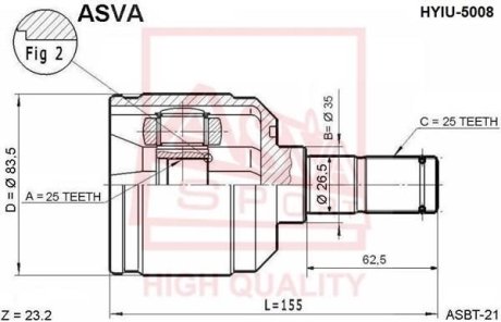 ШРУС ВНУТРЕННИЙ 25X35X25 (HYUNDAI ELANTRA/LANTRA 1996-) ASVA HYIU-5008