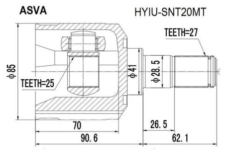 ШРУС ВНУТРЕННИЙ 25x41x27 (HYUNDAI SONATA EF 2002-) ASVA HYIU-SNT20MT (фото 1)