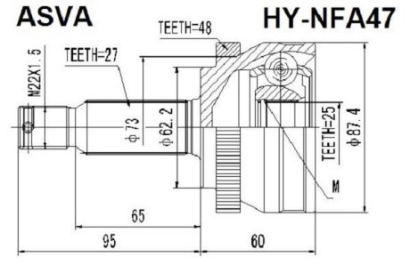 ШРУС НАРУЖНЫЙ 25x62x27 (HYUNDAI NF SONATA 2005-) ASVA HY-NFA47