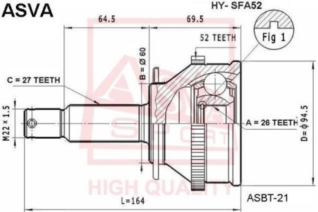 ШРУС НАРУЖНЫЙ 26X60X27 (HYUNDAI SANTA FE 2000-) ASVA HY-SFA52