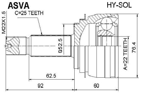 ШРУС НАРУЖНЫЙ 22X52.5X25 (HYUNDAI ACCENT 11/BLUE USA 2011-2017) ASVA HY-SOL