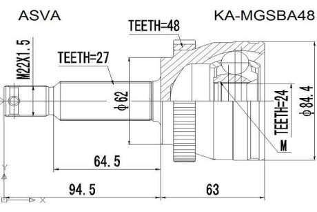 ШРУС НАРУЖНЫЙ 24x62x27 (KIA SPORTAGE 2004-2010) ASVA KA-MGSBA48