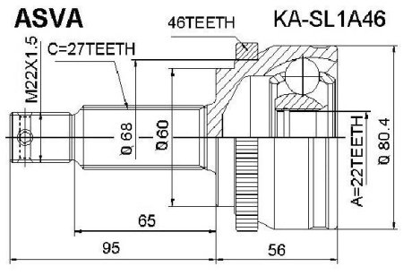 ШРУС НАРУЖНЫЙ 22X60X27 (KIA SOUL 2008-2013) ASVA KA-SL1A46