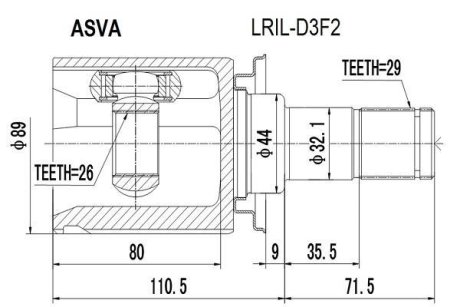 ШРУС ВНУТРЕННИЙ ЛЕВЫЙ 26x44x29 (LAND ROVER DISCOVERY III 2005-2009) ASVA LRIL-D3F2