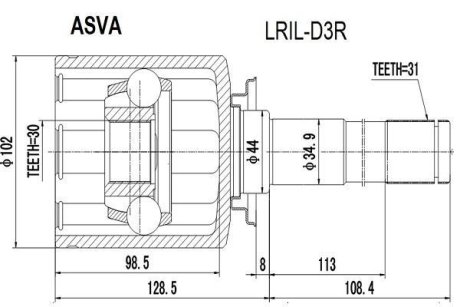 ШРУС ВНУТРЕННИЙ ЗАДНИЙ ЛЕВЫЙ С БЛОКИРОВКОЙ 30x44x31 (LAND ROVER DISCOVERY III 2005-2009) ASVA LRIL-D3R