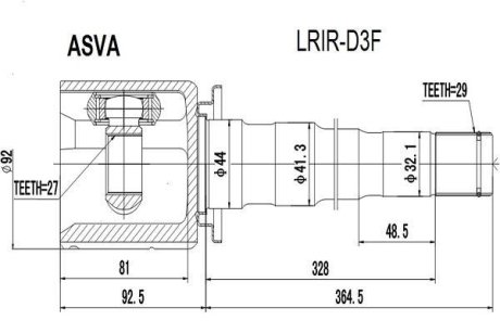 ШРУС ВНУТРЕННИЙ ПРАВЫЙ 27X44X29 (LAND ROVER DISCOVERY III 2005-2009) ASVA LRIR-D3F