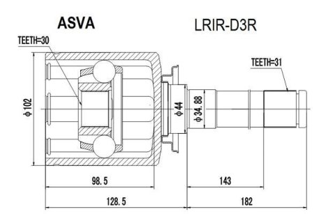 ШРУС ВНУТРЕННИЙ ЗАДНИЙ ПРАВЫЙ С БЛОКИРОВКОЙ 30x44x31 (LAND ROVER DISCOVERY III 2005-2009) ASVA LRIR-D3R