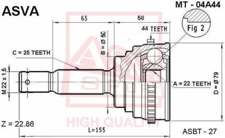 ШРУС НАРУЖНЫЙ 22x50x25 ASVA MT-04A44