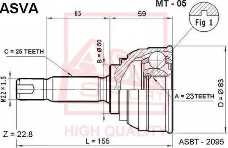 ШРУС НАРУЖНЫЙ 23x50x25 (HYUNDAI ELANTRA/LANTRA 1990-1995) ASVA MT-05