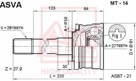 ШРУС НАРУЖНЫЙ 27X56X28 (MITSUBISHI PAJERO II V14W-V55W 1991-2004) ASVA MT-14