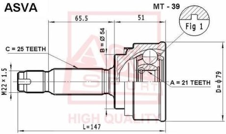 ШРУС НАРУЖНЫЙ 21X54X25 (MITSUBISHI LANCER/MIRAGE CK 1995-2000) ASVA MT-39