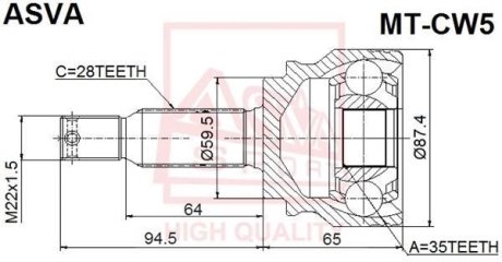 ШРУС НАРУЖНЫЙ 35x59,5x28 (MITSUBISHI OUTLANDER CW 2006-) ASVA MT-CW5