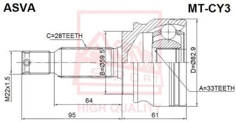 ШРУС НАРУЖНЫЙ 33X59.5X28 (MITSUBISHI ASX GA# 2010-2016) ASVA MT-CY3 (фото 1)