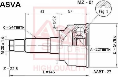 ШРУС НАРУЖНЫЙ 22X52X24 (MAZDA 323 BF 1985-) ASVA MZ-01