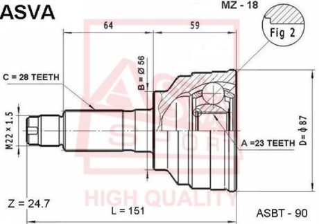 ШРУС НАРУЖНЫЙ 23X56X28 (626 CAPELLA MX-3 TELSTAR) ASVA MZ-18