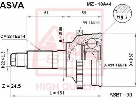 ШРУС НАРУЖНЫЙ 23x56x28 (MAZDA 626 GE 1991-1997) ASVA MZ-18A44