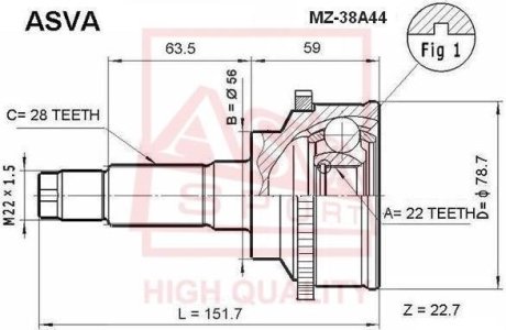 ШРУС НАРУЖНЫЙ 22X56X28 (MAZDA 626 GF 1997-2002) ASVA MZ-38A44